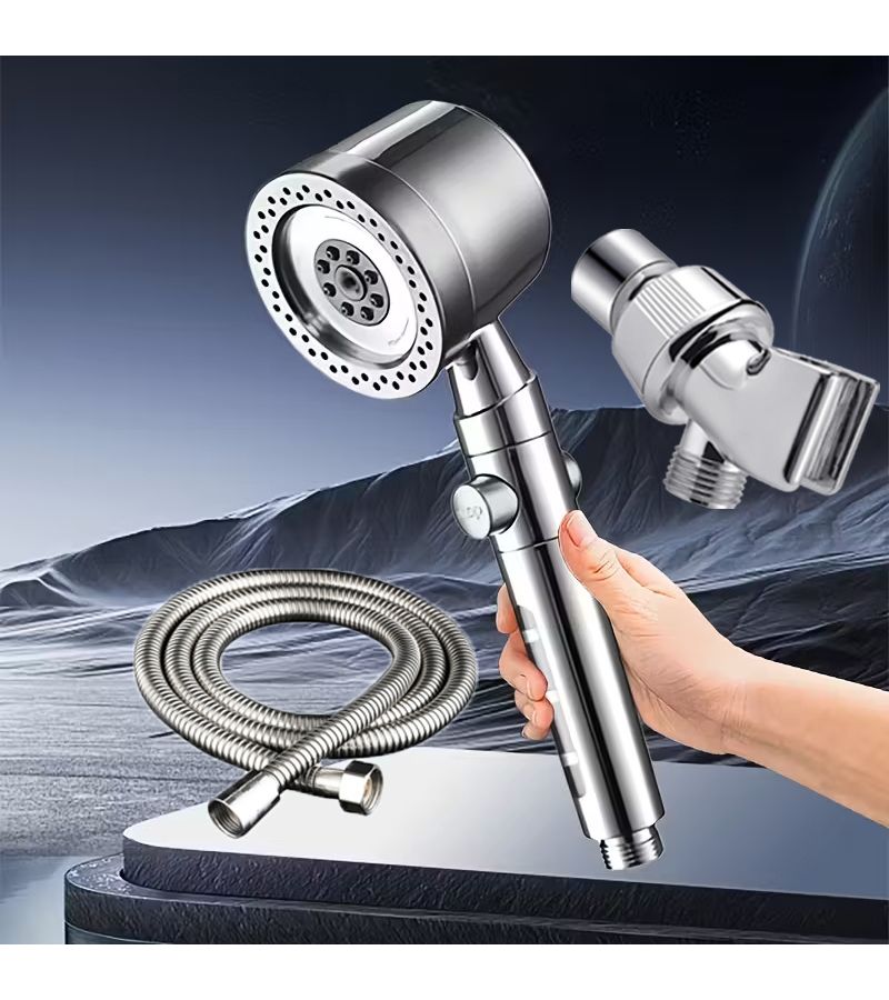 3pcs Orange High Pressure Handheld Shower Head Set with 5 Adjustable Water Flow Modes Built In Filter and Wall Mount Holder for Bathroom - Image 1