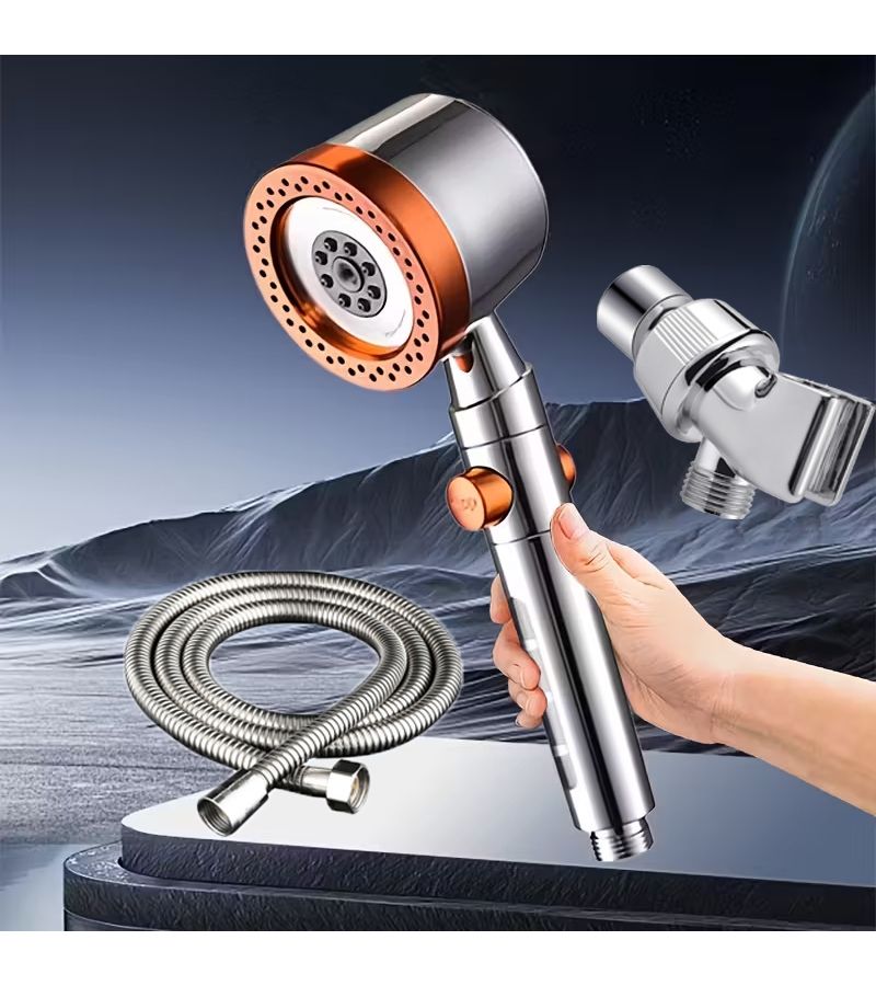 3pcs Orange High Pressure Handheld Shower Head Set with 5 Adjustable Water Flow Modes Built In Filter and Wall Mount Holder for Bathroom - Image 2