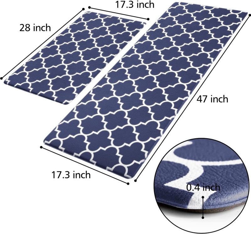 KMAT Kitchen Mat [2 PCS] Cushioned Anti-Fatigue Area Rug Sets, Waterproof Non-Slip Kitchen Mats and Rugs Heavy Duty PVC Ergonomic Comfort Foam Rug for Kitchen, Floor Home, Office, Sink,Blue - Image 2