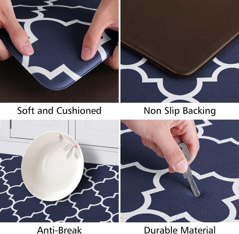 KMAT Kitchen Mat [2 PCS] Cushioned Anti-Fatigue Area Rug Sets, Waterproof Non-Slip Kitchen Mats and Rugs Heavy Duty PVC Ergonomic Comfort Foam Rug for Kitchen, Floor Home, Office, Sink,Blue - Image 3