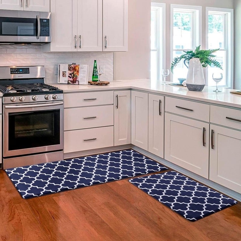 KMAT Kitchen Mat [2 PCS] Cushioned Anti-Fatigue Area Rug Sets, Waterproof Non-Slip Kitchen Mats and Rugs Heavy Duty PVC Ergonomic Comfort Foam Rug for Kitchen, Floor Home, Office, Sink,Blue - Image 1