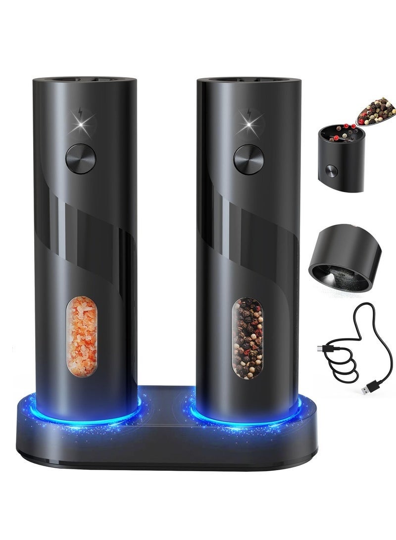 Bukela Electric Rechargeable Salt and Pepper Grinder Set, Top-Refill Automatic Pepper Grinder with Charging Base, Adjustable Coarseness, Easy-Refill Large Capacity with LED for Home Kitchens - Image 1