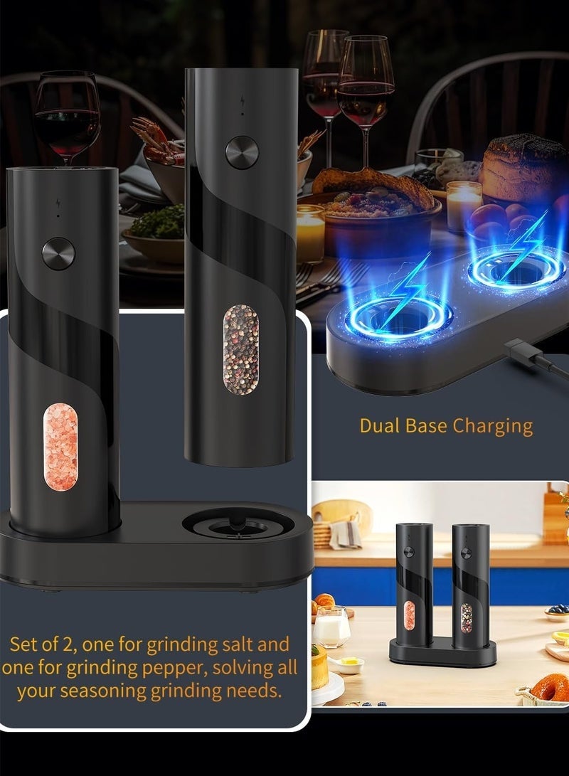 Bukela Electric Rechargeable Salt and Pepper Grinder Set, Top-Refill Automatic Pepper Grinder with Charging Base, Adjustable Coarseness, Easy-Refill Large Capacity with LED for Home Kitchens - Image 4