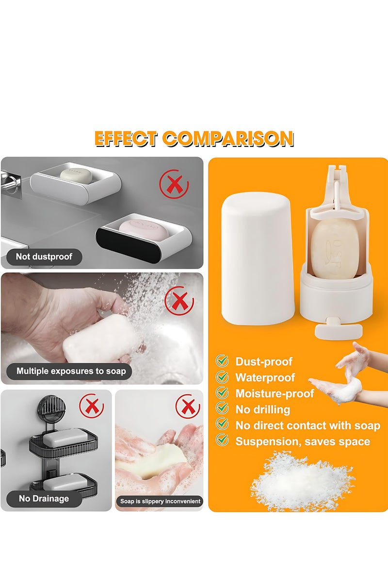 المي هومي موزع صابون صلب – مبشرة صابون للتثبيت على الحائط – مقاومة للماء وسهلة التثبيت بدون حفر – للمطبخ والحمام والسفر (أبيض، قطعة واحدة، بدون صابون) - Image 2