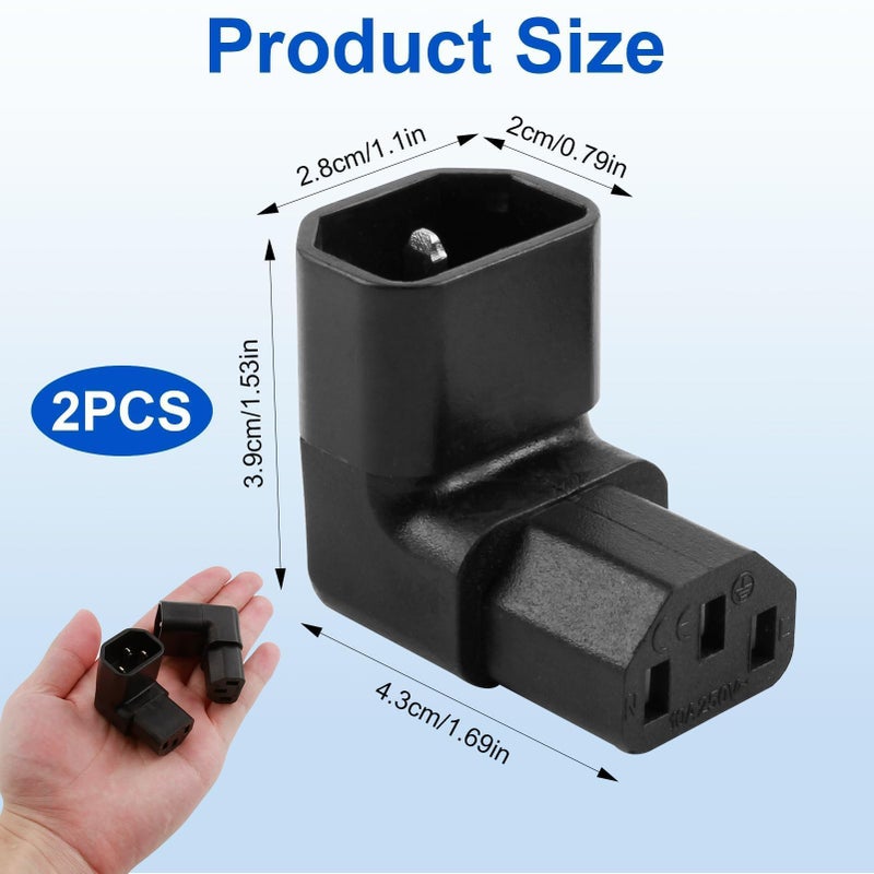 CJMUQHEHH C13 to C14 Connector IEC320 Adapter, 90 Degree Right Angle Kettle Lead Angled Adapter, IEC-Stecker C14 auf C13-Buchse, 250V 10A, Right Angle IEC Cable for PDU, Computer, HDTV (1 Upward, 1 Downward) - Image 2