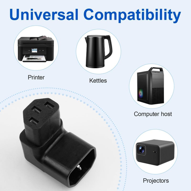 CJMUQHEHH C13 to C14 Connector IEC320 Adapter, 90 Degree Right Angle Kettle Lead Angled Adapter, IEC-Stecker C14 auf C13-Buchse, 250V 10A, Right Angle IEC Cable for PDU, Computer, HDTV (1 Upward, 1 Downward) - Image 5