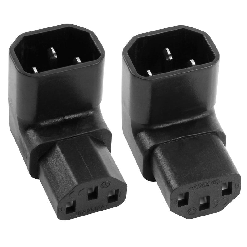 CJMUQHEHH C13 to C14 Connector IEC320 Adapter, 90 Degree Right Angle Kettle Lead Angled Adapter, IEC-Stecker C14 auf C13-Buchse, 250V 10A, Right Angle IEC Cable for PDU, Computer, HDTV (1 Upward, 1 Downward) - Image 1