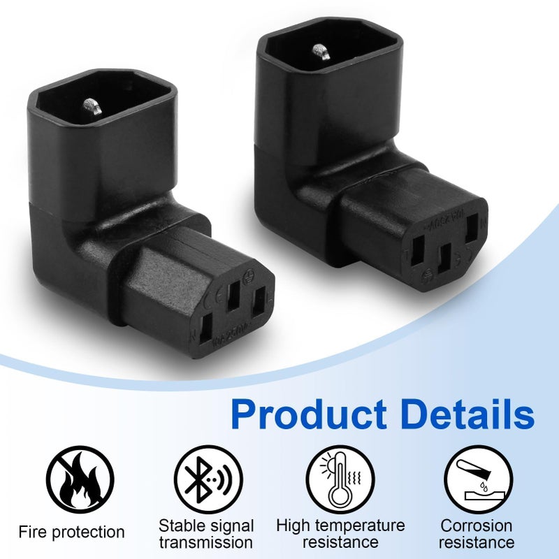 CJMUQHEHH C13 to C14 Connector IEC320 Adapter, 90 Degree Right Angle Kettle Lead Angled Adapter, IEC-Stecker C14 auf C13-Buchse, 250V 10A, Right Angle IEC Cable for PDU, Computer, HDTV (1 Upward, 1 Downward) - Image 3