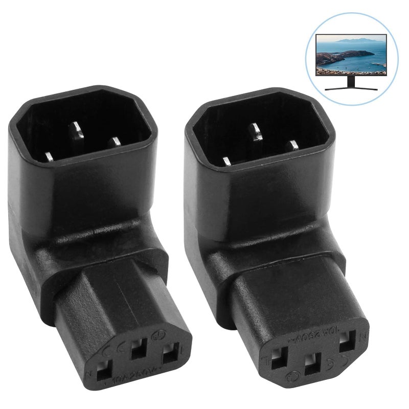 CJMUQHEHH C13 to C14 Connector IEC320 Adapter, 90 Degree Right Angle Kettle Lead Angled Adapter, IEC-Stecker C14 auf C13-Buchse, 250V 10A, Right Angle IEC Cable for PDU, Computer, HDTV (1 Upward, 1 Downward) - Image 4