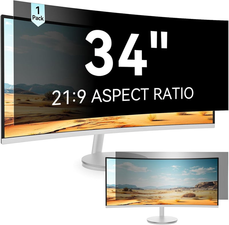 Mamol 34 Inch Curved Computer Privacy Screen Filter for 21:9 Aspect Ratio Widescreen Monitor - Anti Glare Blue Light Filter, Removable Computer Monitor Privacy Shield, Anti-Scratch Screen Protector - Image 1