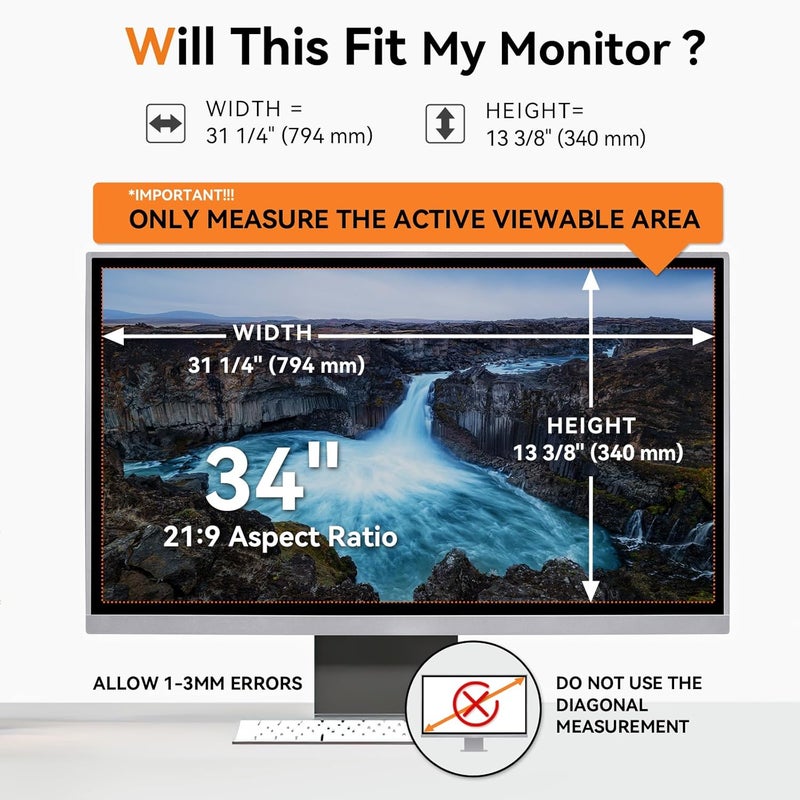 Mamol 34 Inch Curved Computer Privacy Screen Filter for 21:9 Aspect Ratio Widescreen Monitor - Anti Glare Blue Light Filter, Removable Computer Monitor Privacy Shield, Anti-Scratch Screen Protector - Image 2
