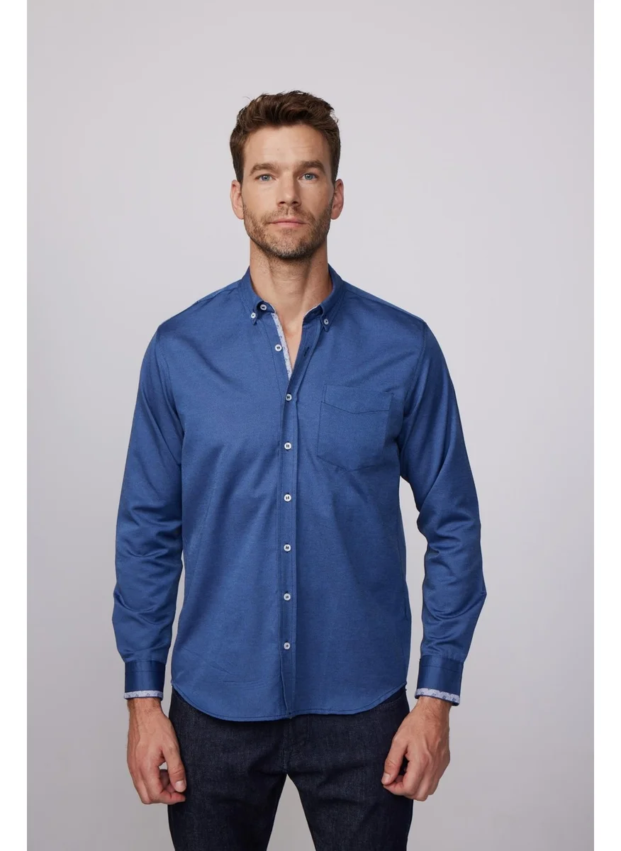 Tudors Classic Fit Cotton Easy Iron Oxford Plain Indigo Men's Shirt