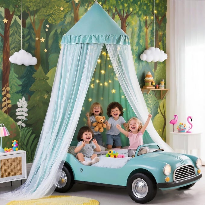 315INCH LARGE DOME BED CANOPY FOR GIRLS DOUBLE LAYER DREAMY RUFFLE PRINCESS CANOPY BEDROOM HANGING TENT KIDS READING NOOK CANOPIESFULL QUEEN BED CANOPY CURTAIN GREEN