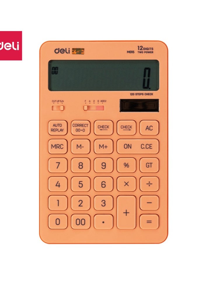 Deli - Deli EM01541 RIO Desktop Calculator | 12 Digits | Solar & LR54 Battery Powered | 120-Step Check | Red | Ideal for Office & School Use (1PCS/Color Box) - Image 1