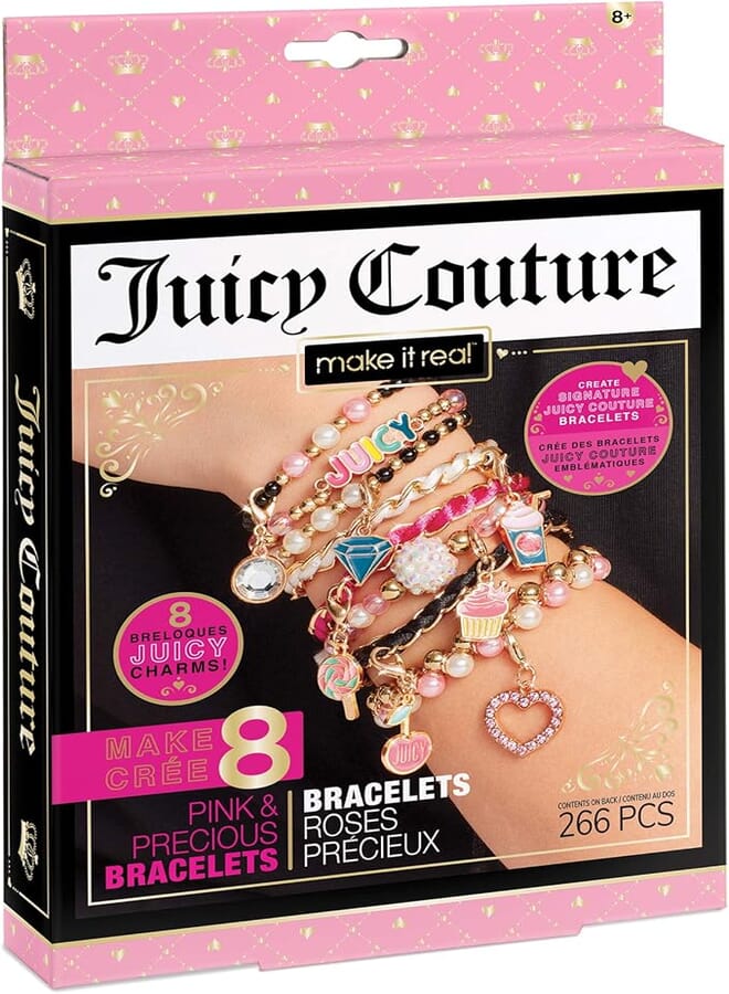 Make It Real Juicy Couture DIY Bracelet Making Kit - Make 8 Pink & Precious Friendship Bracelets - Arts & Crafts Bead Kit for Girls - Teen