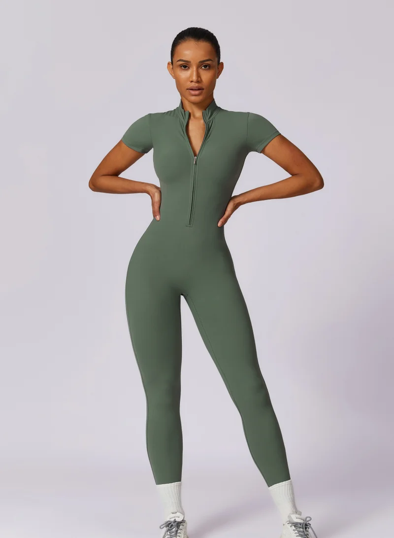 Womens Short Sleeves High-Neck Jumpsuit