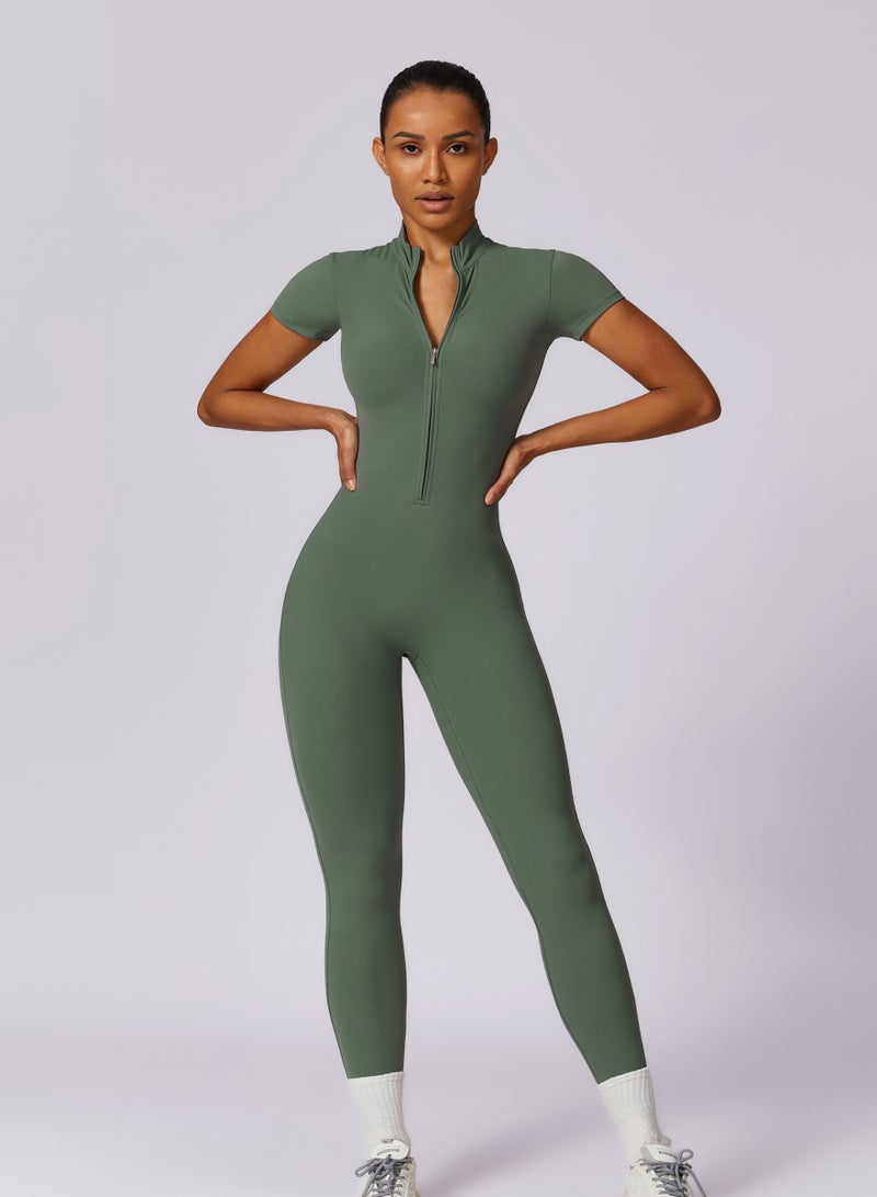 KAWN.YOGA Womens Short Sleeves High-Neck Jumpsuit - Image 1