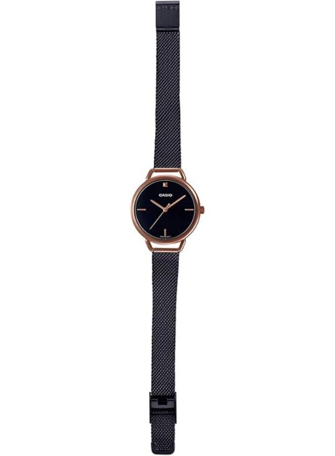 Casio Watch for Women LTP-E415MBR-1CDF Analog Stainless Steel Mesh Band Black & Rose Gold - Image 4