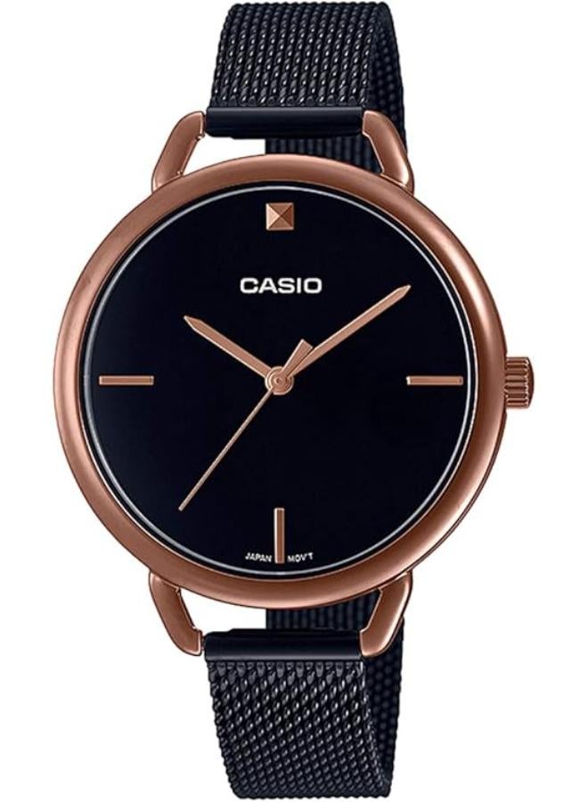 Casio Watch for Women LTP-E415MBR-1CDF Analog Stainless Steel Mesh Band Black & Rose Gold - Image 1