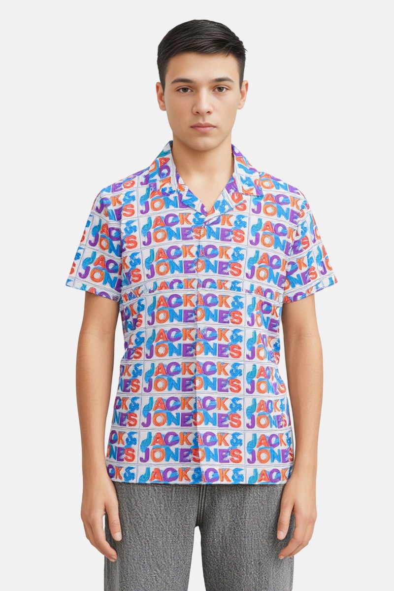 JACK & JONES Kids Boy Allover Print Short Sleeves Shirt, Multicolor - Image 1
