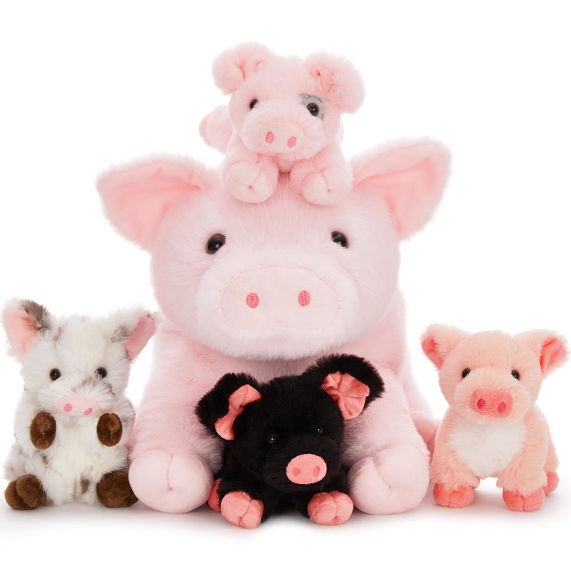 Karister 5Pcs Pig Stuffed Animal 16 Inch Mommy Pig Plush with 4 Soft Cuddly Baby Piggy Plushies in Mother Pigs Belly Kawaii Chirstmas Birthday Gift for Girls Boys Kids Baby Shower Decor - Image 2