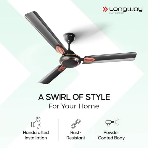 LONGWAY Kiger P1 1200 mm/48 inch Ultra High Speed 3 Blade Anti-Dust Decorative Star Rated Ceiling Fan 2 Years Warranty (Smoked Brown, Pack of 1) - Image 4
