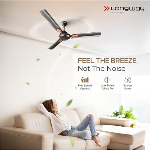 LONGWAY Kiger P1 1200 mm/48 inch Ultra High Speed 3 Blade Anti-Dust Decorative Star Rated Ceiling Fan 2 Years Warranty (Smoked Brown, Pack of 1) - Image 3