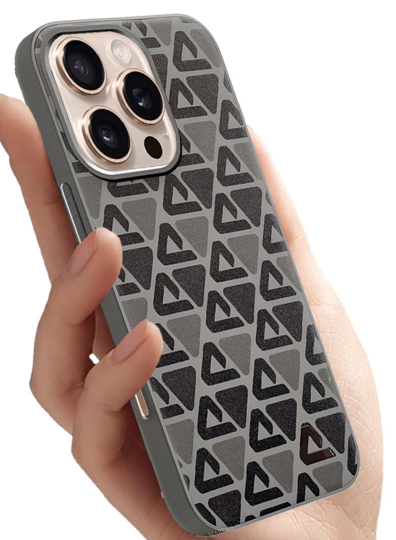 CATANES Hard Leather Case for iPhone 16 Pro, Back Cover Triangle Pattern Shockproof Protective Phone Case - Brown - Image 3