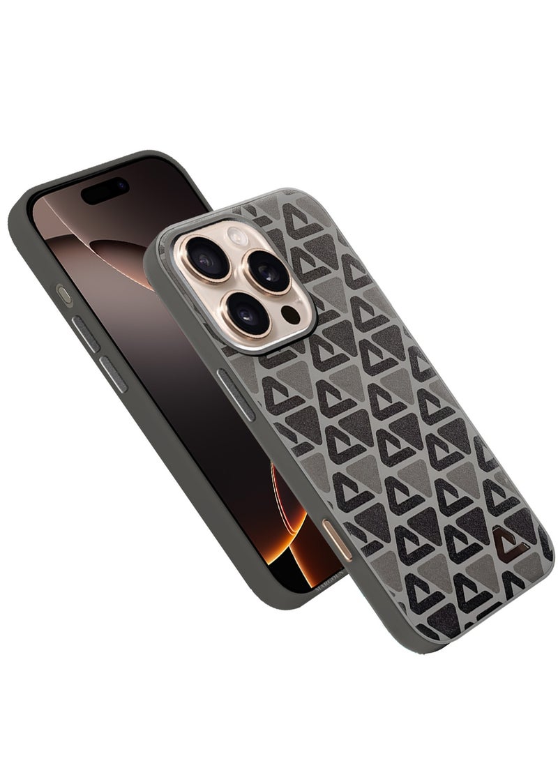 CATANES Hard Leather Case for iPhone 16 Pro, Back Cover Triangle Pattern Shockproof Protective Phone Case - Brown - Image 1