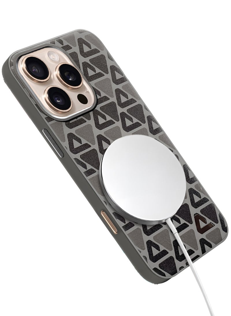 CATANES Hard Leather Case for iPhone 16 Pro, Back Cover Triangle Pattern Shockproof Protective Phone Case - Brown - Image 4