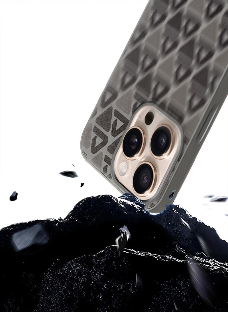 CATANES Hard Leather Case for iPhone 16 Pro, Back Cover Triangle Pattern Shockproof Protective Phone Case - Brown - Image 2