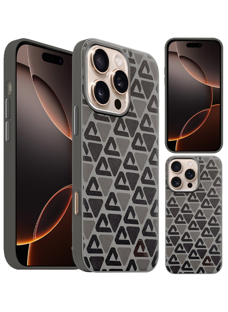 CATANES Hard Leather Case for iPhone 16 Pro, Back Cover Triangle Pattern Shockproof Protective Phone Case - Brown - Image 5