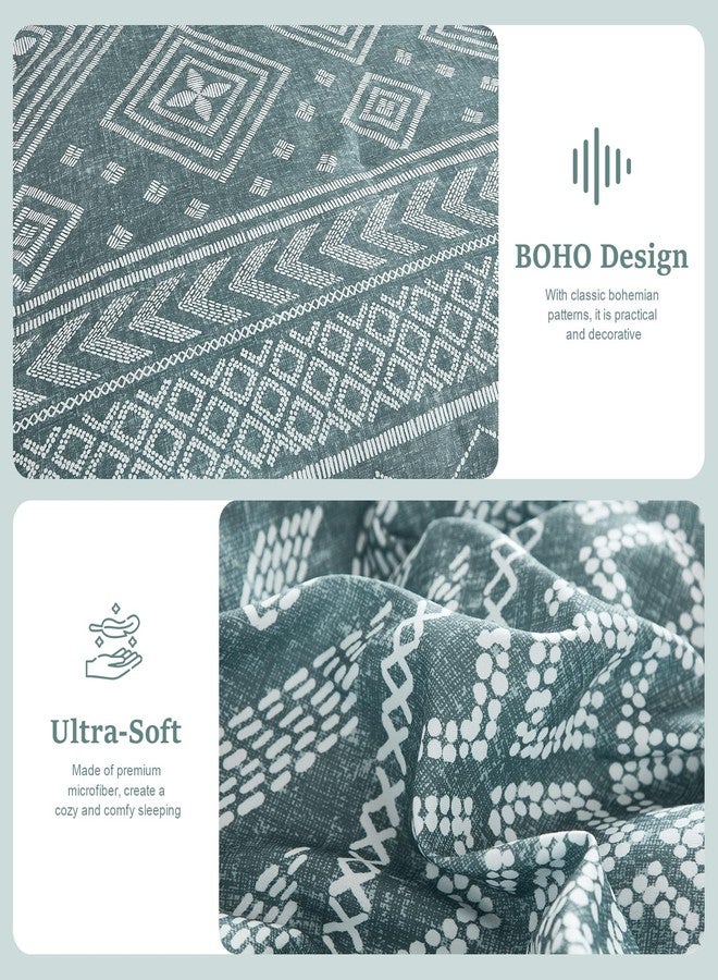 Yiran Boho Comforter Set King Size, Grayish Blue Comforter Bedding Set, 7 Piece Bed in a Bag, Soft Microfiber Bohemian Striped Complete Bedding Set with Sheets for All Season - Image 5