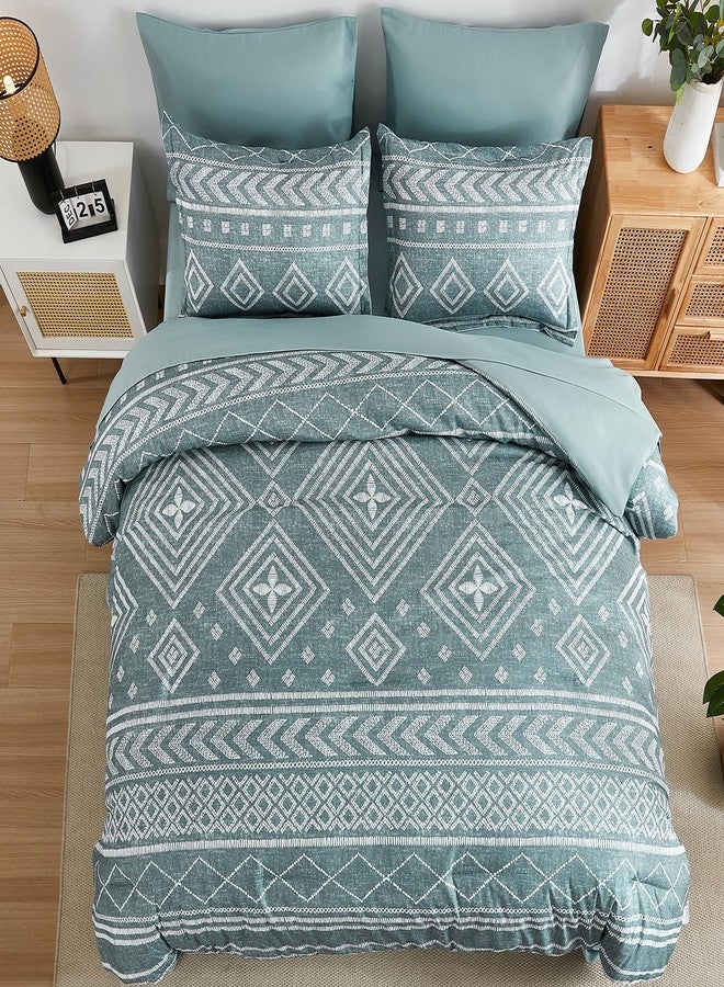 Yiran Boho Comforter Set King Size, Grayish Blue Comforter Bedding Set, 7 Piece Bed in a Bag, Soft Microfiber Bohemian Striped Complete Bedding Set with Sheets for All Season - Image 3