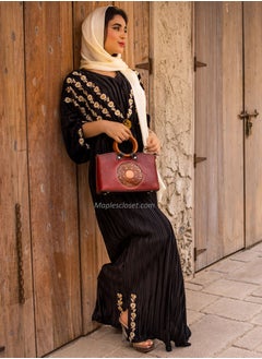 Maple's Pleated Black Dress With Contrast Embroidery  - Image 2