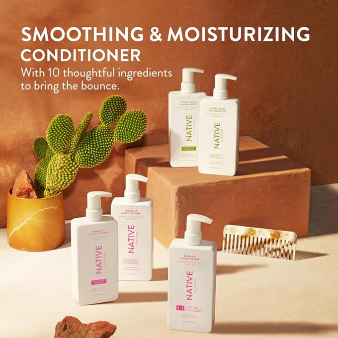 native VANILLA & CACTUS FLOWER VOLUMIZING CONDITIONER CONTAINS NATURALLY DERIVED INGREDIENTS| ALL HAIR TYPES - COLOR & TREATED, FINE TO DRY DAMAGED |SULFATE & DYE FREE, 16.5 FL OZ EACH (2 PACK) - Image 2