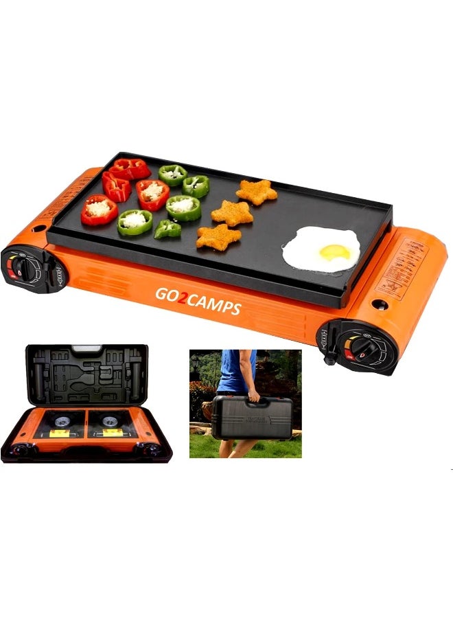 GO2CAMPS Alsaqer Double Burner Butane Camping Stove With BBQ Grill Hotplate/Humburger Tray, BBQ Serving Tools and Carry Case - pzsku/Z4BAA2C4D95BA3A60B722Z/45/_/1726641722/deb85a2b-df3d-4d63-b161-59bcdfdc29c9