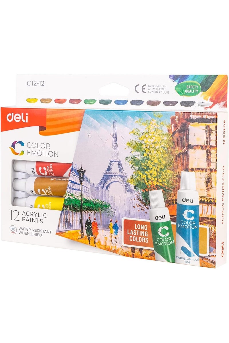 Deli EC12-12 Color Emotion Acrylic Paints 12-Pieces - Image 4