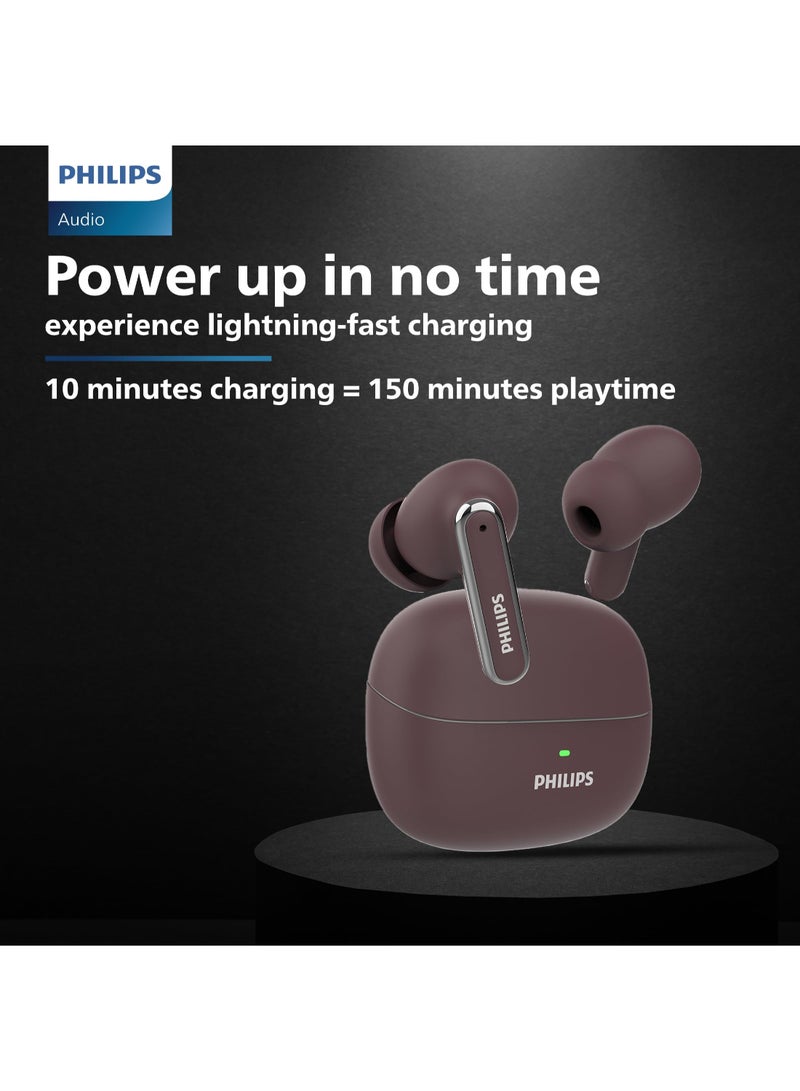 Philips Renewed - TAT1150RD/94 Premium Wireless Earbuds with ANC,Quad Mic ENC,Up to 55 Hr Playtime,13mm Neodymium Drivers,Multipoint, ergonomically Designed,IPX5 Water Resistance, Fast Charging(Red Mahogany) RED MAHOGANY - Image 2