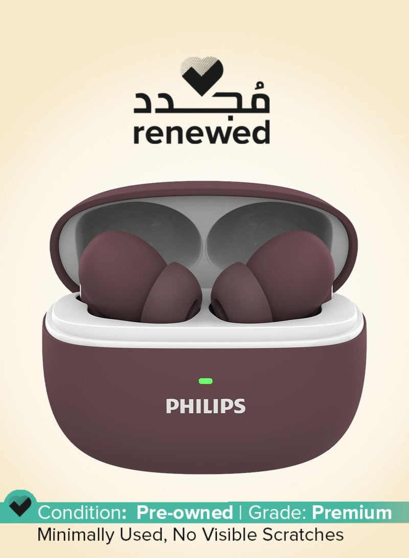 Philips Renewed - TAT1150RD/94 Premium Wireless Earbuds with ANC,Quad Mic ENC,Up to 55 Hr Playtime,13mm Neodymium Drivers,Multipoint, ergonomically Designed,IPX5 Water Resistance, Fast Charging(Red Mahogany) RED MAHOGANY - Image 1