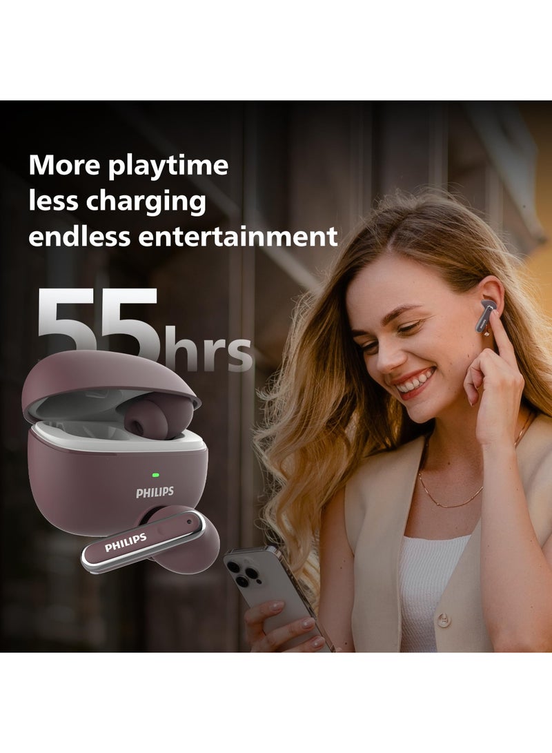 Philips Renewed - TAT1150RD/94 Premium Wireless Earbuds with ANC,Quad Mic ENC,Up to 55 Hr Playtime,13mm Neodymium Drivers,Multipoint, ergonomically Designed,IPX5 Water Resistance, Fast Charging(Red Mahogany) RED MAHOGANY - Image 5