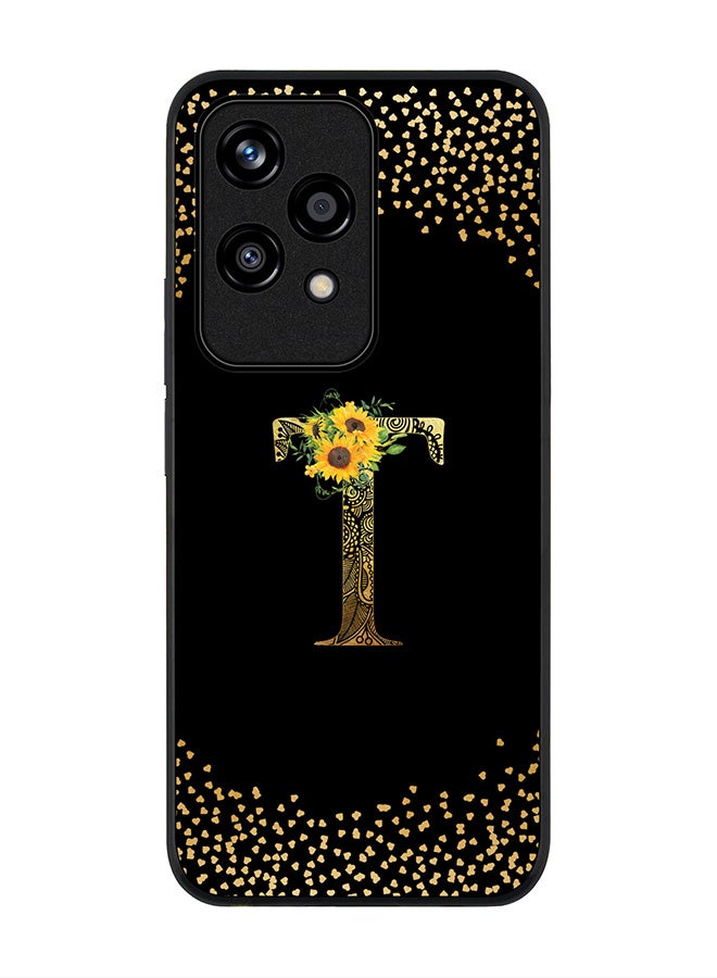 Stylizedd Rugged Black edge case for Honor 200 Lite, Slim fit Case Flexible Cover - Custom Monogram Initial Letter Floral Pattern Alphabet - T ( Black ) - Image 1