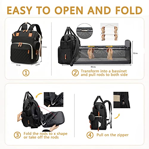 GurZinn Diaper Bag Backpack with Changing Station Portable 3 in 1 Multifunction Backpack Travel mommy bag Stroller Black - Image 2