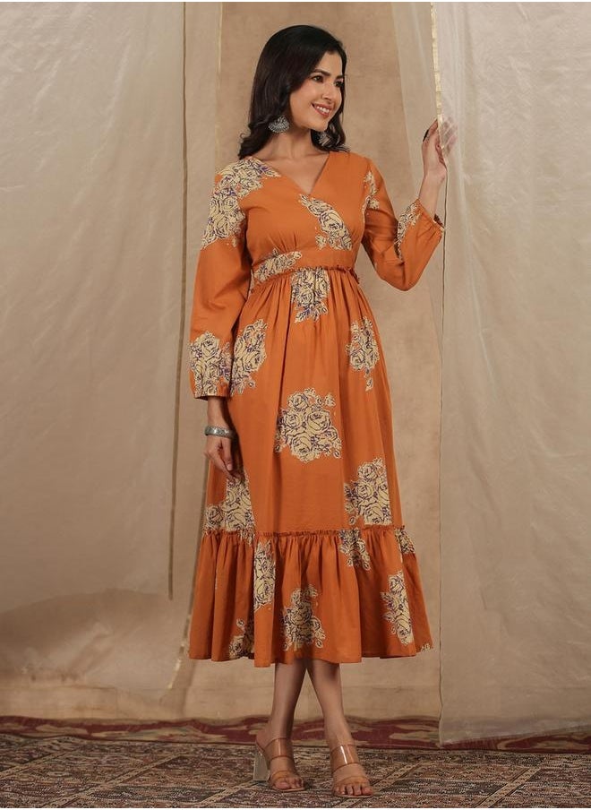 sanskrutihomes All-Over Print Ruffle Hem V-Neck Midi Dress by Styli  - Image 5