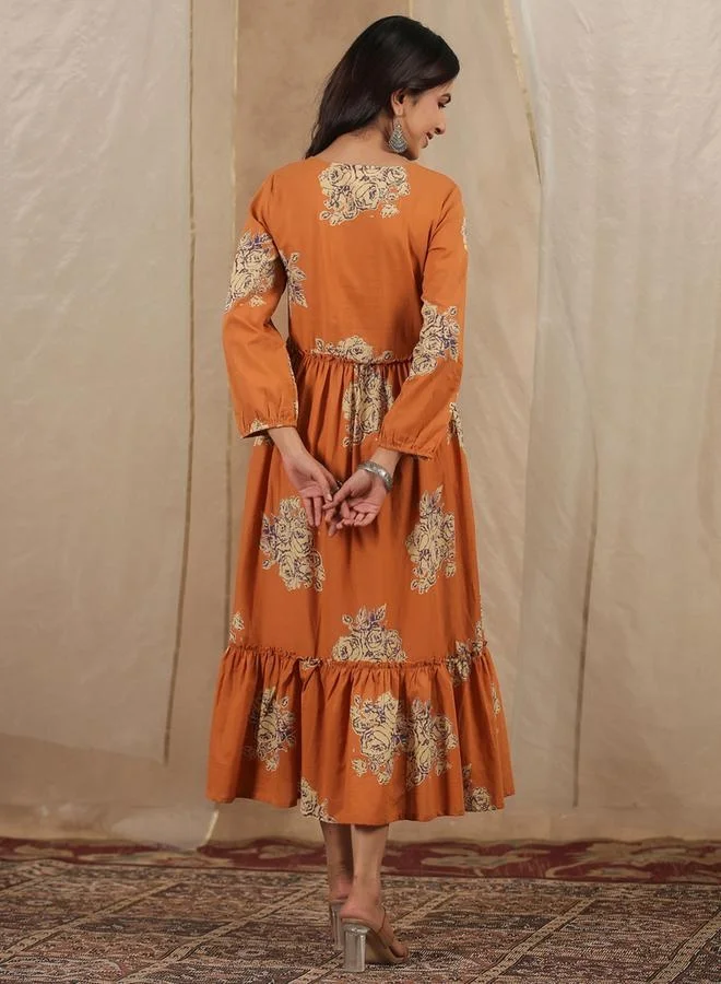 سانسكريتي هومز sanskrutihomes All-Over Print Ruffle Hem V-Neck Midi Dress