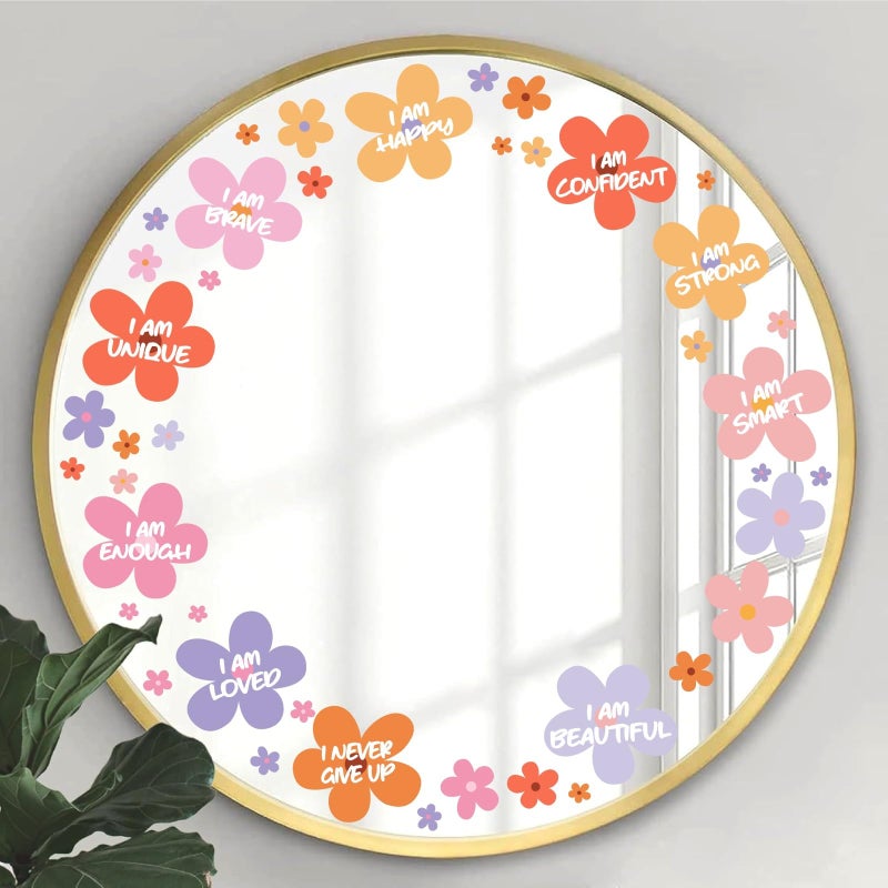 Haiddle Mirror Affirmations Stickers Vinyl Inspirational Mirror Decals Colorful Positive Quotes Mirror Sticker for Women Girl Vanity Flowers Decals Decor for Glass Window Wall Bedroom Bathroom Decoration Gift - Image 1