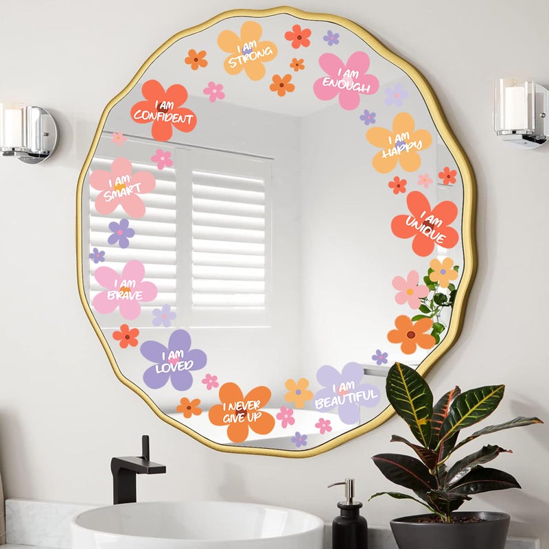 Haiddle Mirror Affirmations Stickers Vinyl Inspirational Mirror Decals Colorful Positive Quotes Mirror Sticker for Women Girl Vanity Flowers Decals Decor for Glass Window Wall Bedroom Bathroom Decoration Gift - Image 5