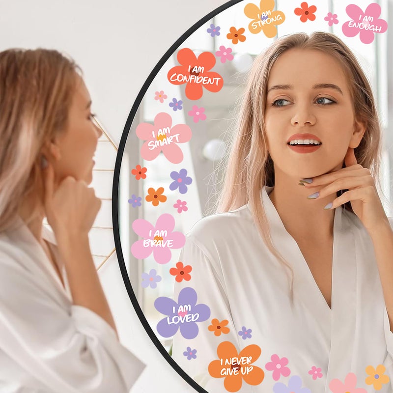 Haiddle Mirror Affirmations Stickers Vinyl Inspirational Mirror Decals Colorful Positive Quotes Mirror Sticker for Women Girl Vanity Flowers Decals Decor for Glass Window Wall Bedroom Bathroom Decoration Gift - Image 2