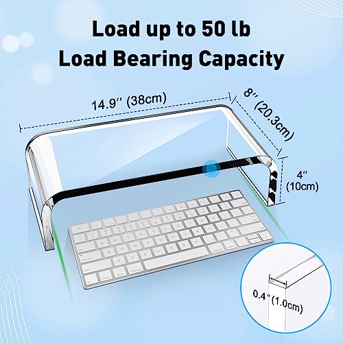 AboveTEK Acrylic Monitor Stand Clear Monitor Riser Computer Desk Stand Premium Acrylic Laptop Stand for Home Office PC TV Stand with Keyboard Storage Heavy Duty Desk Riser - Image 3