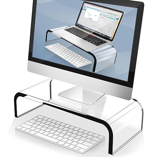 AboveTEK Acrylic Monitor Stand Clear Monitor Riser Computer Desk Stand Premium Acrylic Laptop Stand for Home Office PC TV Stand with Keyboard Storage Heavy Duty Desk Riser - Image 1